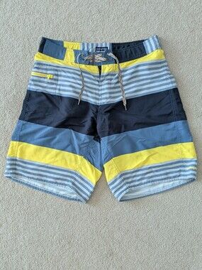 Patagonia Mens Wavefarer Board Shorts Swim Trunks Nylon Blue Yellow Stripe Sz 32